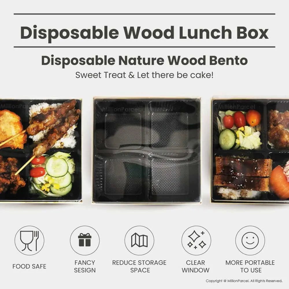 Disposable Wood Lunch Box - 4 slot - MillionParcel