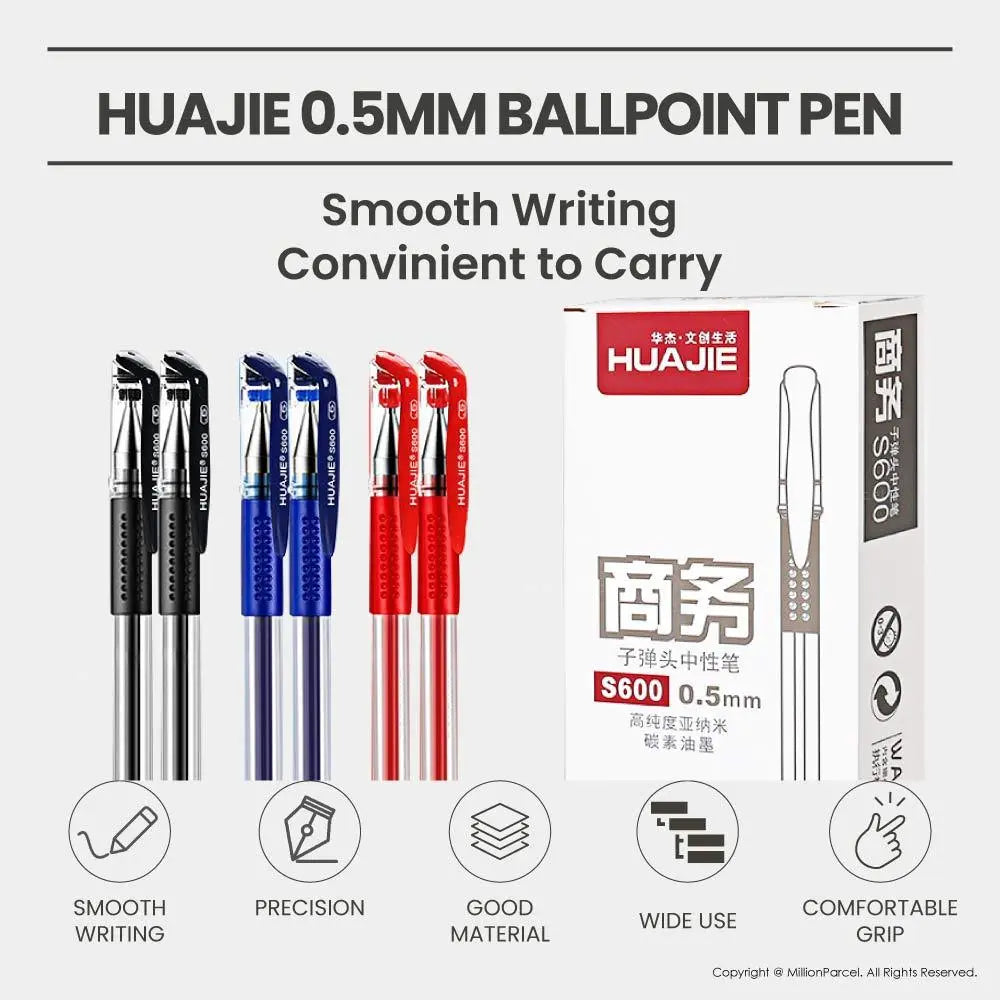 HuaJie Ballpoint Pen 0.5mm |  Pen with Cap S600 - MillionParcel