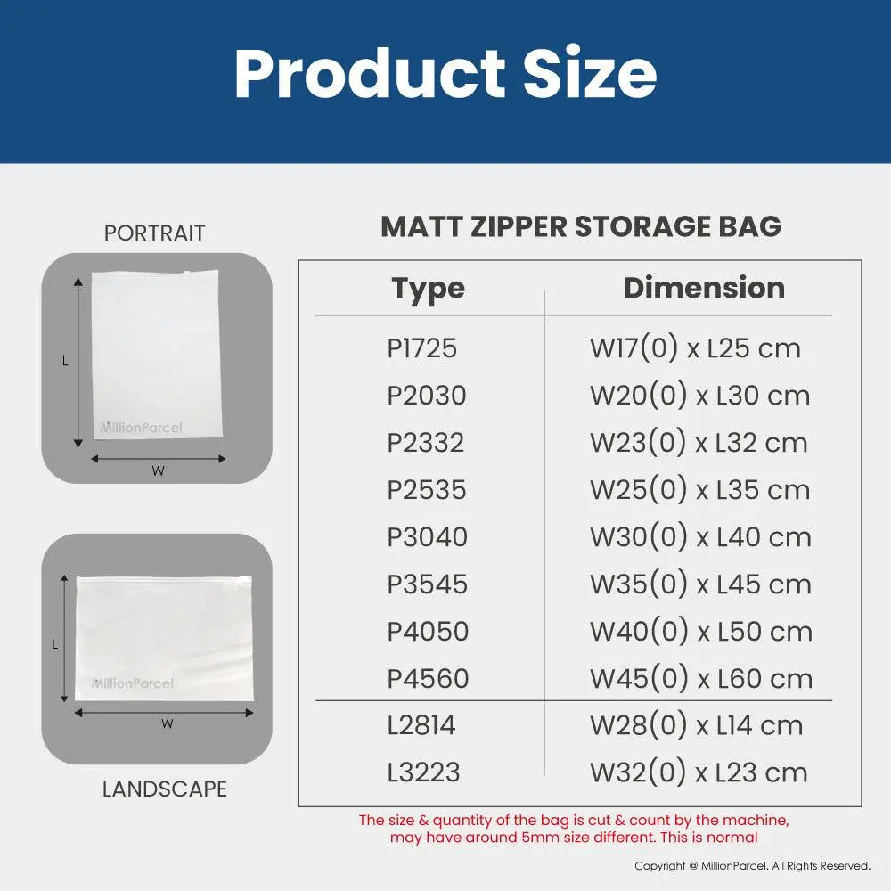 Matt Zipper Storage Bag - MillionParcel