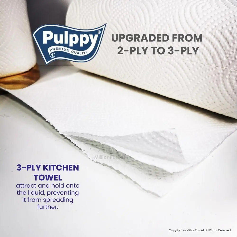 Pulppy Kitchen Towel Tissue | Premium Quality 3ply | 4 roll x 60 sheet - MillionParcel