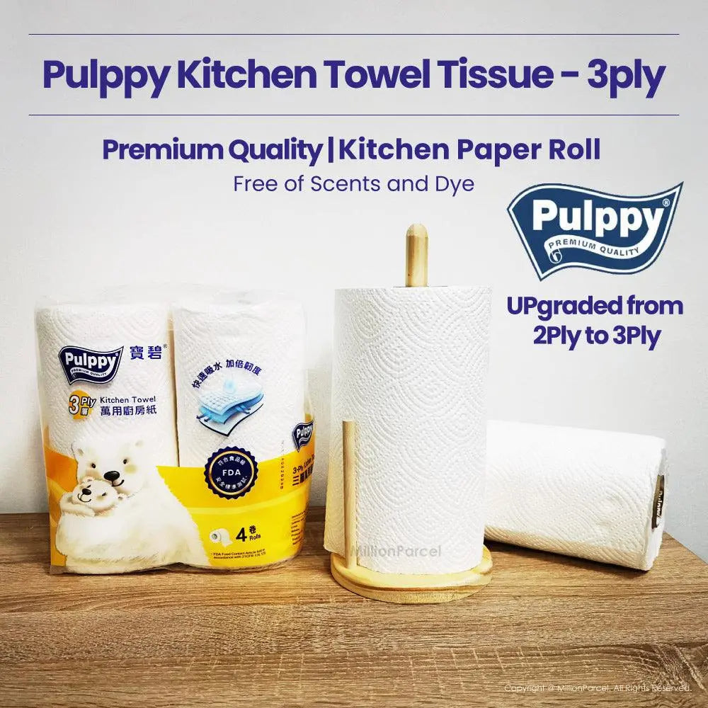 Pulppy Kitchen Towel Tissue | Premium Quality 3ply | 4 roll x 60 sheet - MillionParcel