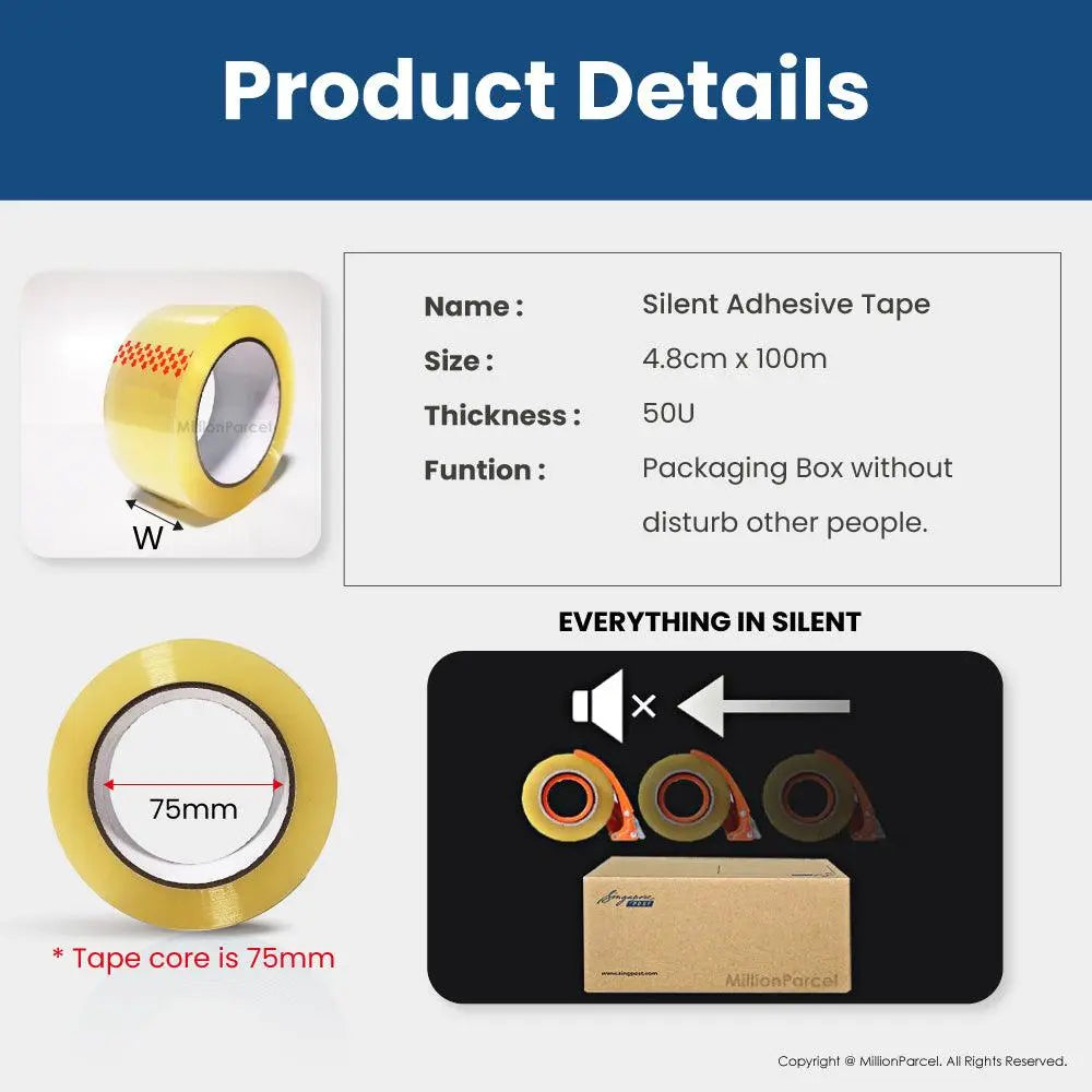 Silent Adhesive Tape 4.8cm x 100m - MillionParcel