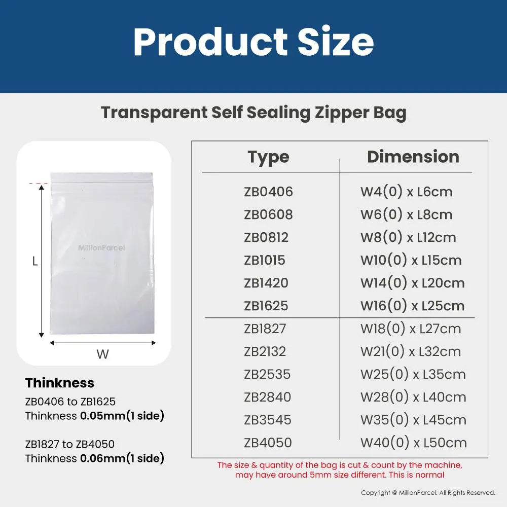 Transparent Self Sealing Zipper Bag | Ziplock Bag - MillionParcel