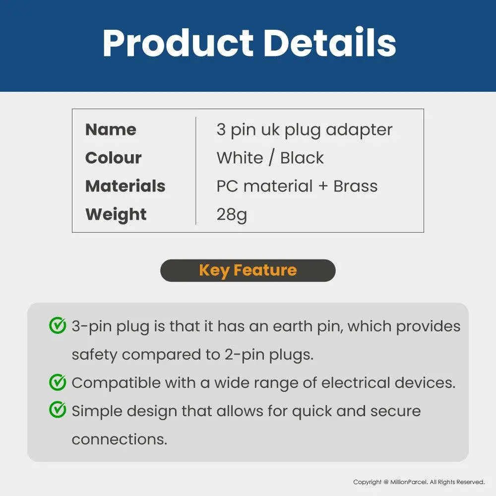 UK/SG 3 Pin Plug Power Converter | Plug Adapter for UK - MillionParcel